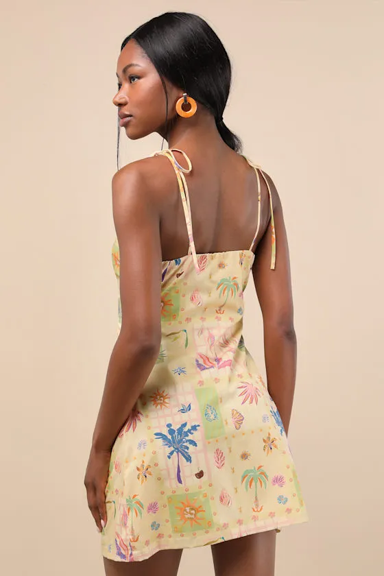 Harmonia Yellow Tropical Print Tie-Strap Mini Dress sold by Lulus product image thumbnail 2
