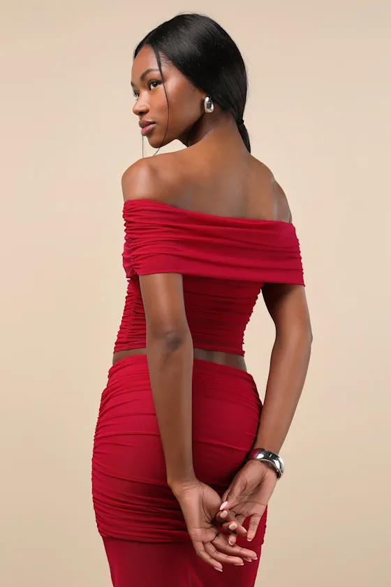Cadie Red Mesh Off-the-Shoulder Top sold by Lulus product image thumbnail 2