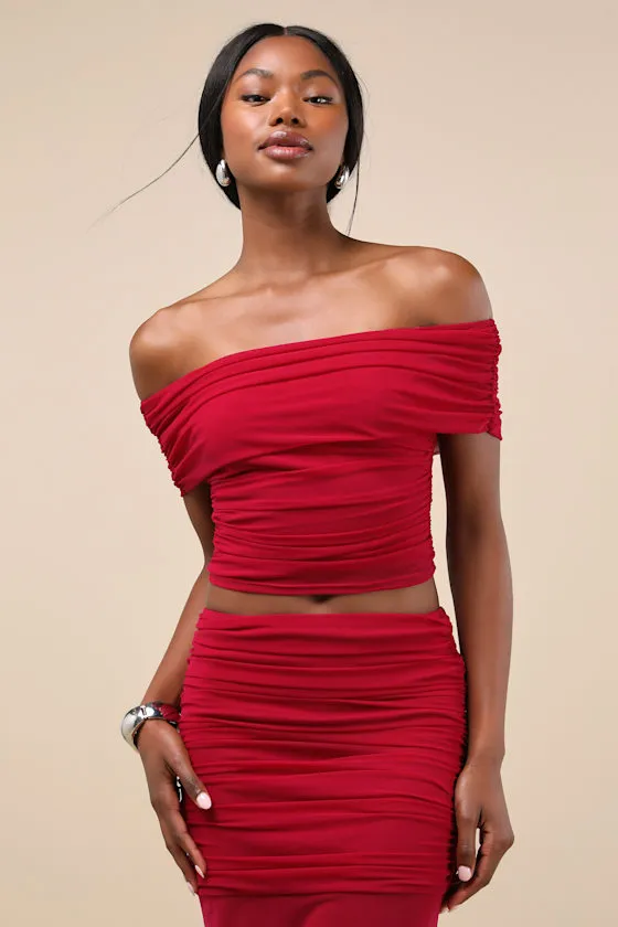 Cadie Red Mesh Off-the-Shoulder Top sold by Lulus product image thumbnail 3