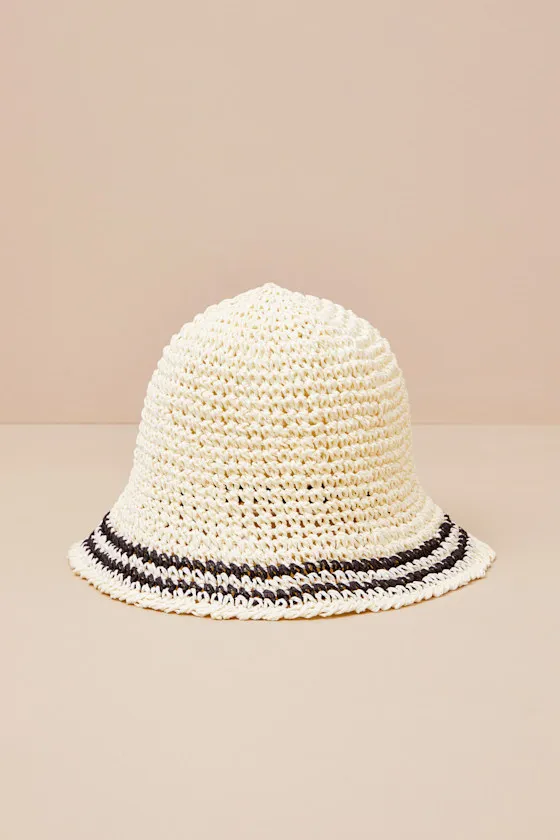 Esila White Striped Straw Bucket Hat sold by Lulus product image thumbnail 2