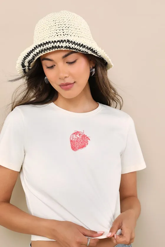 Esila White Striped Straw Bucket Hat sold by Lulus product image thumbnail 3