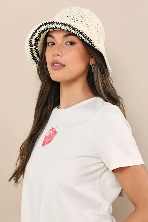 Esila White Striped Straw Bucket Hat sold by Lulus product image thumbnail 4
