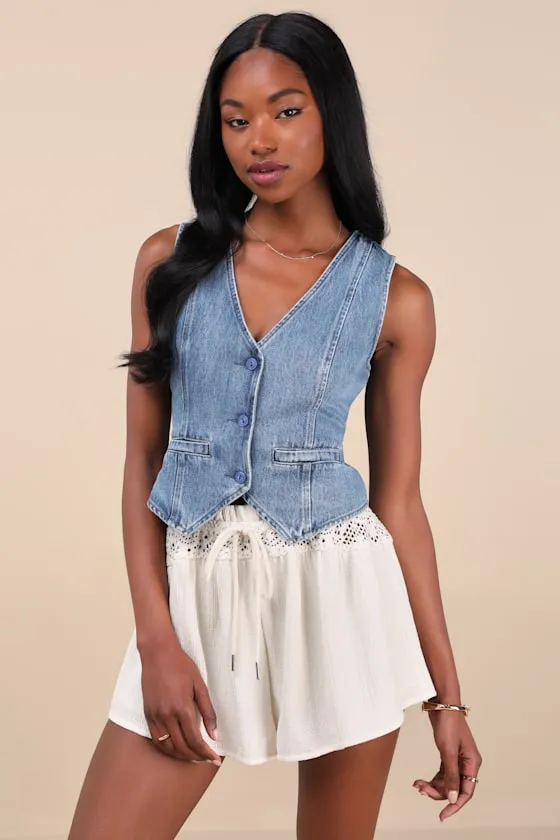 Marilena Cream Crochet Lace Drawstring Shorts sold by Lulus