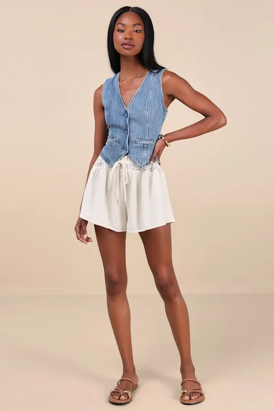 Marilena Cream Crochet Lace Drawstring Shorts sold by Lulus product image thumbnail 4