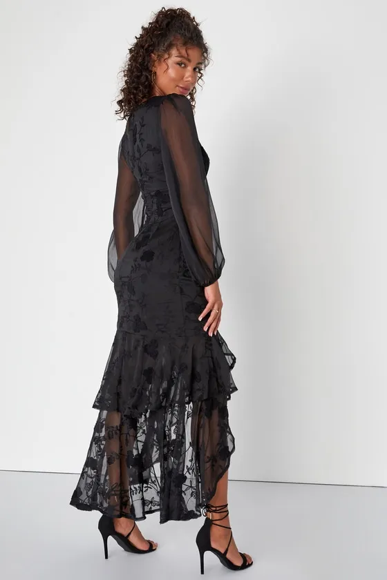 Keep You Chic Black Chiffon Embroidered Ruffled Maxi Dress sold by Lulus product image thumbnail 2