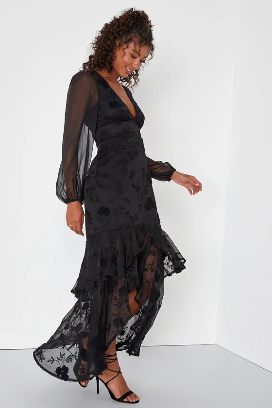 Keep You Chic Black Chiffon Embroidered Ruffled Maxi Dress sold by Lulus product image thumbnail 4