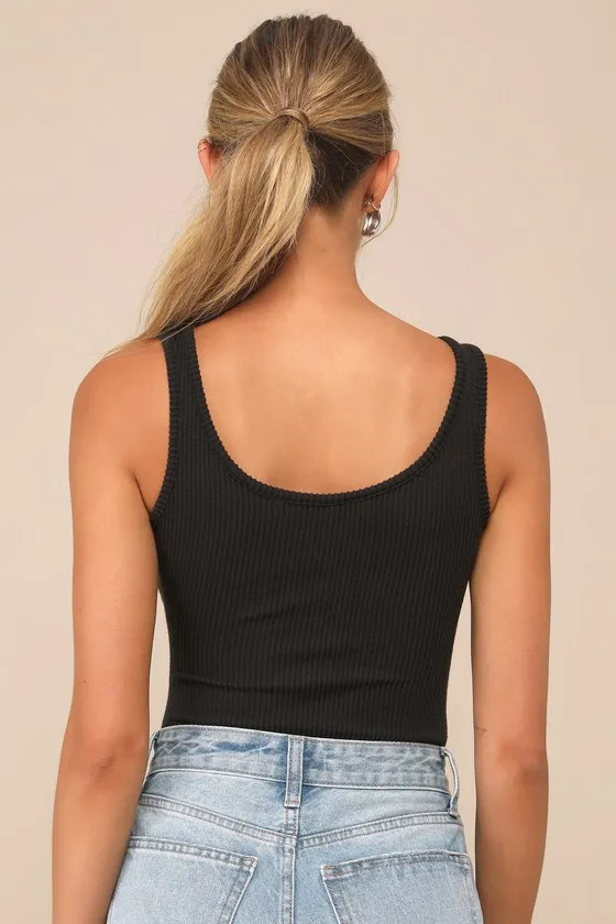 Full Throttle Black Ribbed Knit Zip-Front Sleeveless Bodysuit sold by Lulus product image thumbnail 2