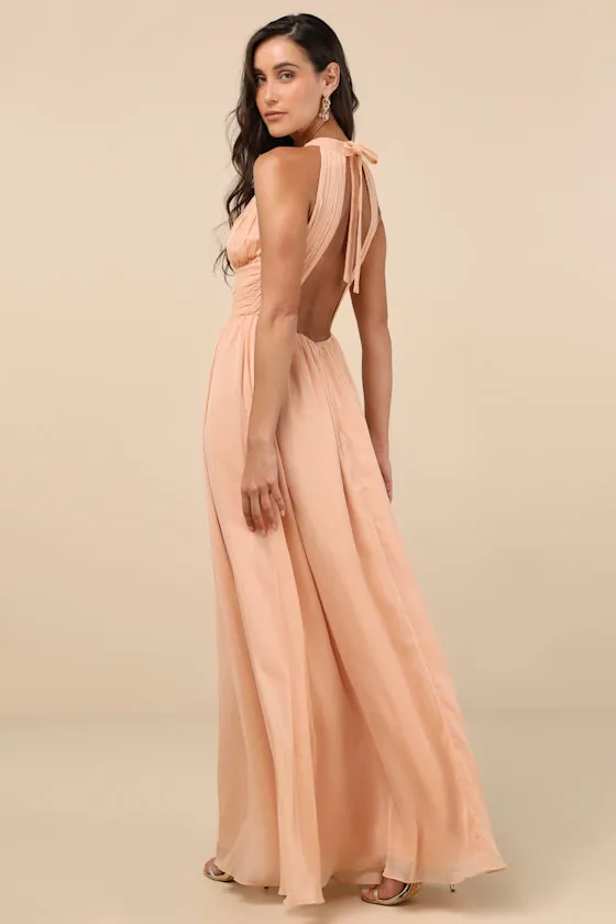 Sintra Peach Pleated Backless Maxi Dress sold by Lulus product image thumbnail 2