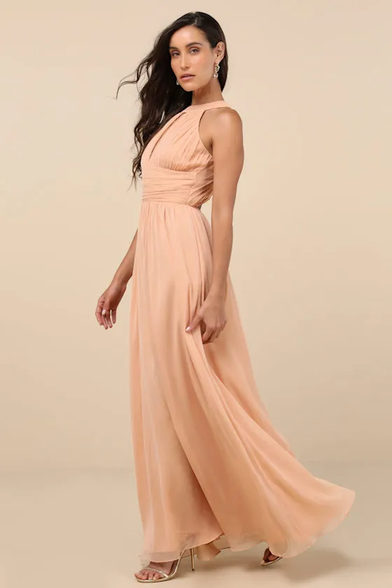 Sintra Peach Pleated Backless Maxi Dress sold by Lulus product image thumbnail 3