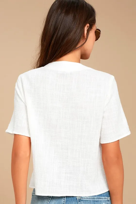 Lift My Spirits White Button-Up Crop Top sold by Lulus product image thumbnail 3
