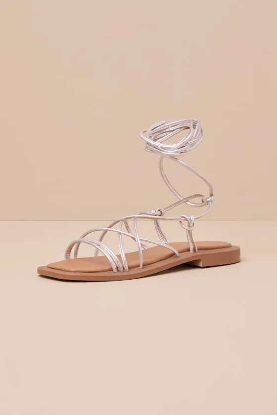 Lilac II Silver Metallic Leather Ankle Wrap Sandals sold by Lulus product image thumbnail 2