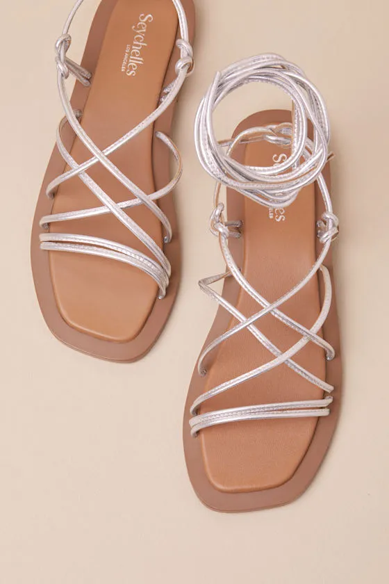 Lilac II Silver Metallic Leather Ankle Wrap Sandals sold by Lulus product image thumbnail 4