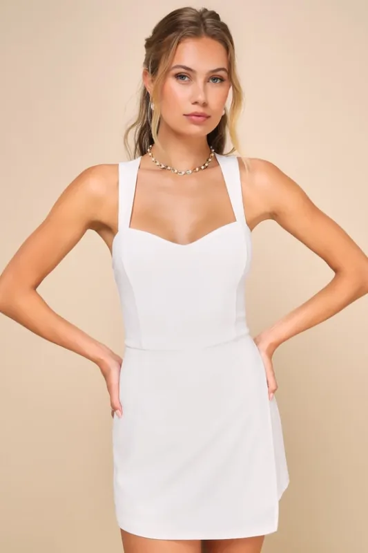 Latest Crush White Sleeveless Backless Skort Romper sold by Lulus