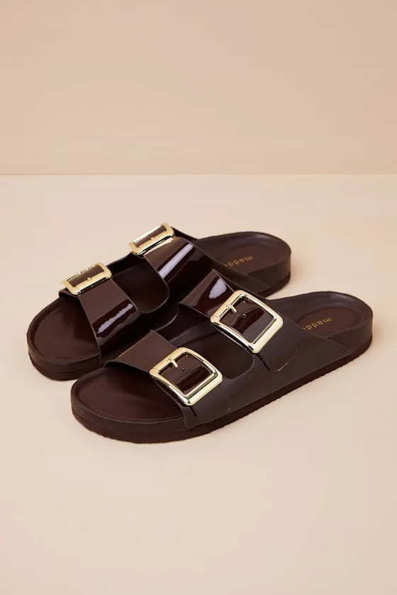 Bodiee Dark Brown Patent Buckle Slide Sandals sold by Lulus product image thumbnail 2