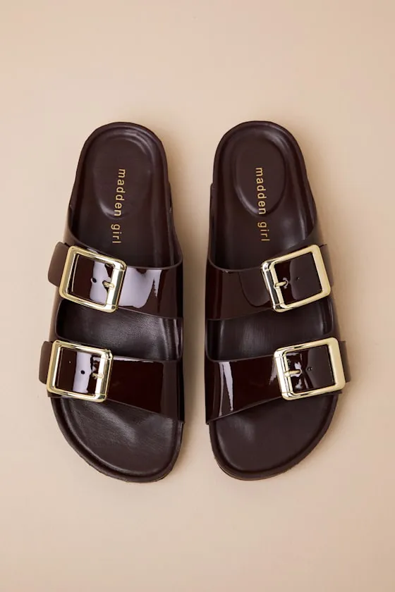 Bodiee Dark Brown Patent Buckle Slide Sandals sold by Lulus product image thumbnail 4