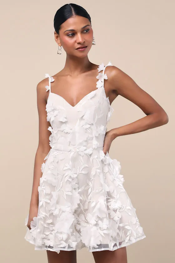 Flaviana White and Beige 3D Floral Embroidered Mini Dress sold by Lulus