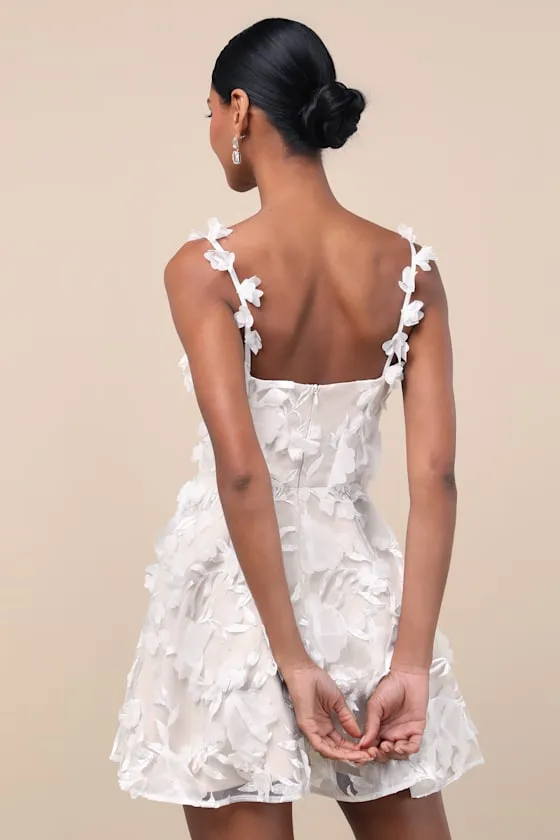 Flaviana White and Beige 3D Floral Embroidered Mini Dress sold by Lulus product image thumbnail 3