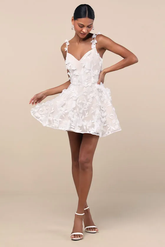 Flaviana White and Beige 3D Floral Embroidered Mini Dress sold by Lulus product image thumbnail 4