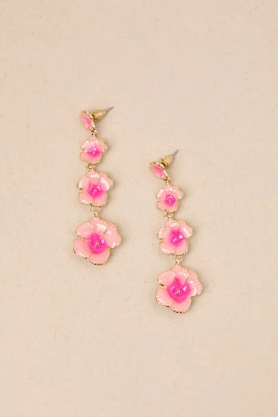 Blossoming Glow Pink and Gold Flower Drop Earrings sold by Lulus product image thumbnail 2