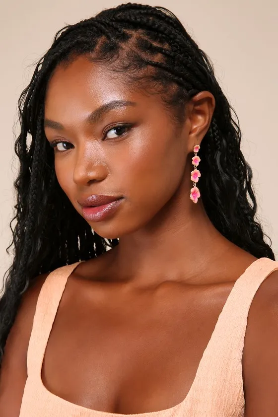 Blossoming Glow Pink and Gold Flower Drop Earrings sold by Lulus product image thumbnail 3