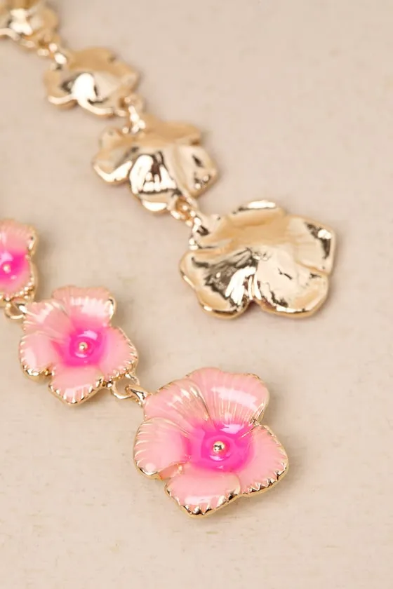 Blossoming Glow Pink and Gold Flower Drop Earrings sold by Lulus product image thumbnail 4