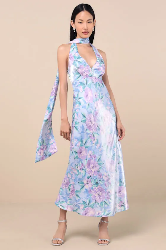 Malani Light Blue Floral Satin Sash Midi Dress sold by Lulus product image thumbnail 2