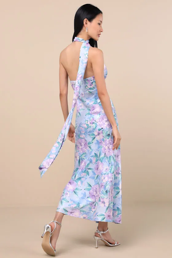 Malani Light Blue Floral Satin Sash Midi Dress sold by Lulus product image thumbnail 3