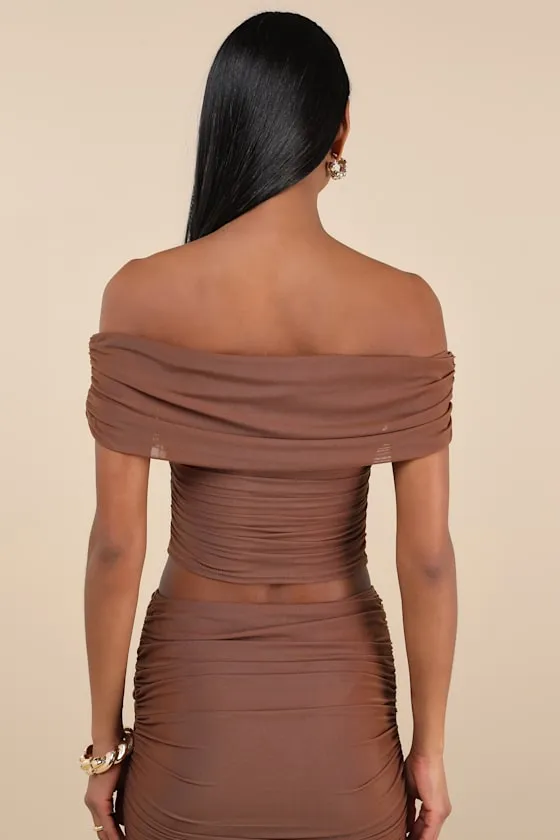 Cadie Brown Mesh Off-the-Shoulder Top sold by Lulus product image thumbnail 2
