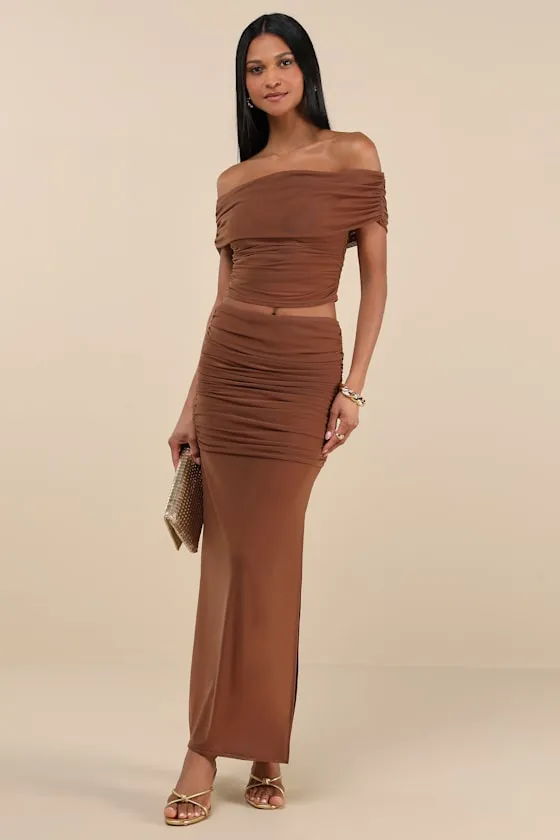 Cadie Brown Mesh Off-the-Shoulder Top sold by Lulus product image thumbnail 3