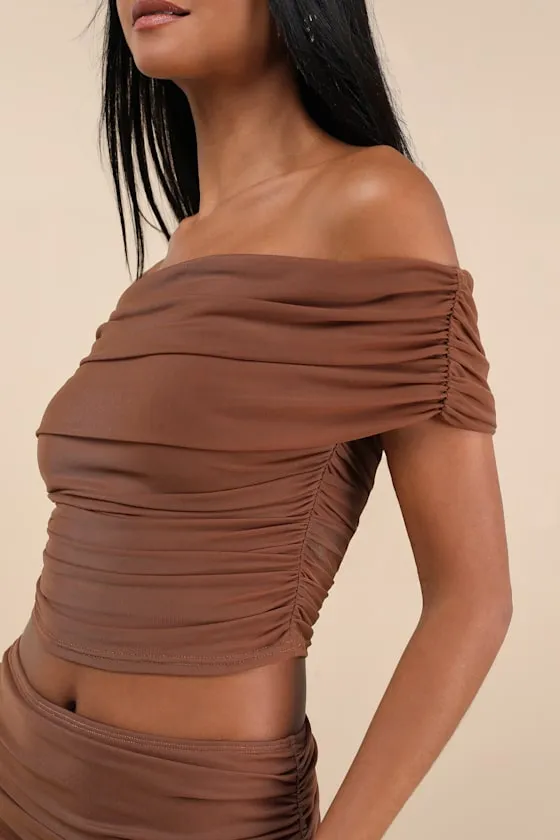 Cadie Brown Mesh Off-the-Shoulder Top sold by Lulus product image thumbnail 4