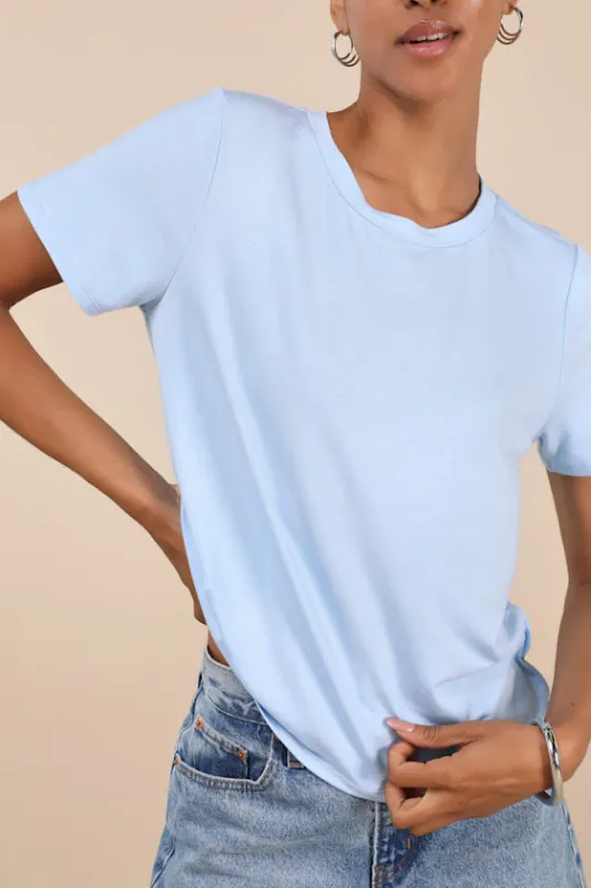 Skyra Light Blue Crew Neck Tee sold by Lulus