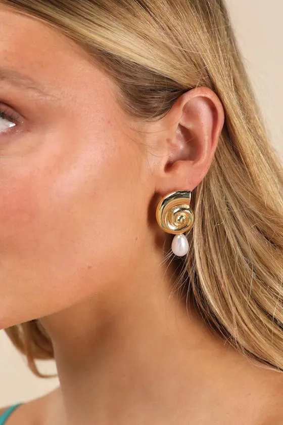 Cerith Gold Shell Pearl Earrings sold by Lulus product image thumbnail 2
