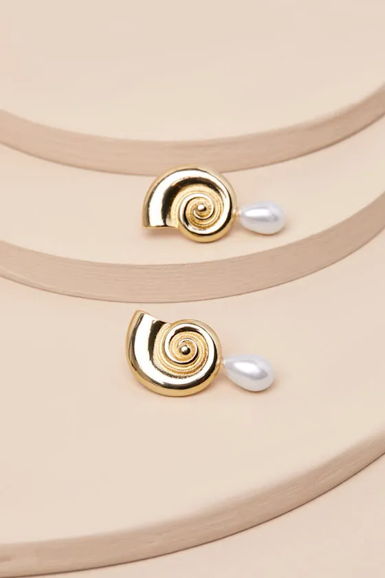Cerith Gold Shell Pearl Earrings sold by Lulus product image thumbnail 3