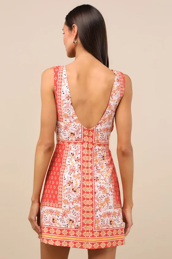 Silvana Red Multi Floral Knot-Front Mini Dress sold by Lulus product image thumbnail 2
