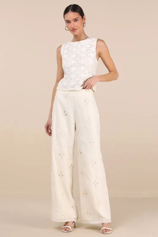 Elif Cream Eyelet Embroidered High-Rise Pants sold by Lulus