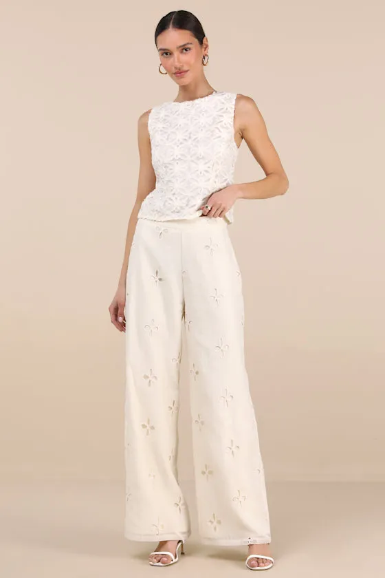 Elif Cream Eyelet Embroidered High-Rise Pants sold by Lulus