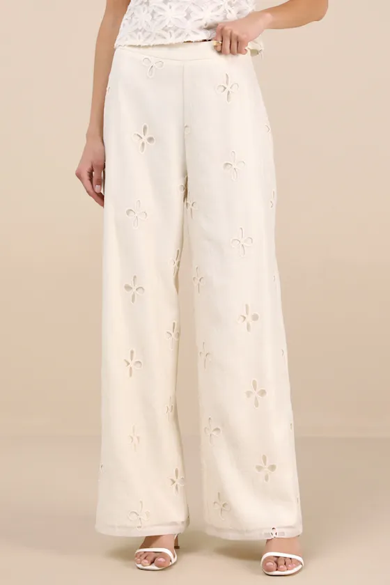 Elif Cream Eyelet Embroidered High-Rise Pants sold by Lulus product image thumbnail 2