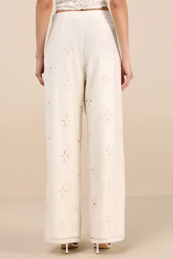 Elif Cream Eyelet Embroidered High-Rise Pants sold by Lulus product image thumbnail 3