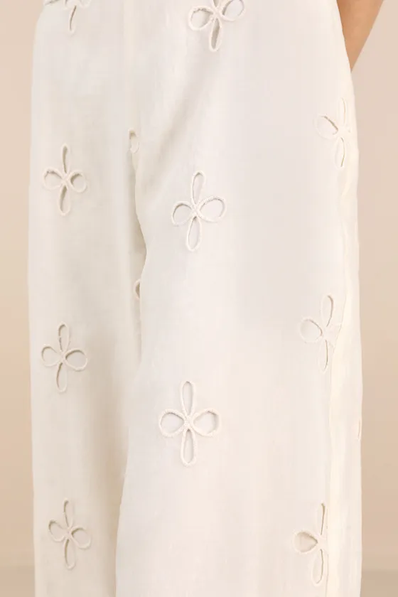 Elif Cream Eyelet Embroidered High-Rise Pants sold by Lulus product image thumbnail 4