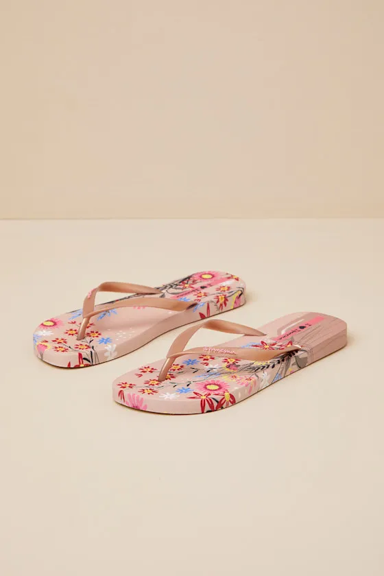 Verao Tropical Beige and Gold Floral Flip Flops sold by Lulus product image thumbnail 2