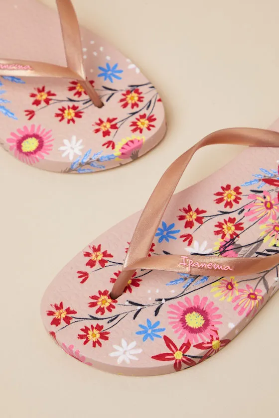 Verao Tropical Beige and Gold Floral Flip Flops sold by Lulus product image thumbnail 3