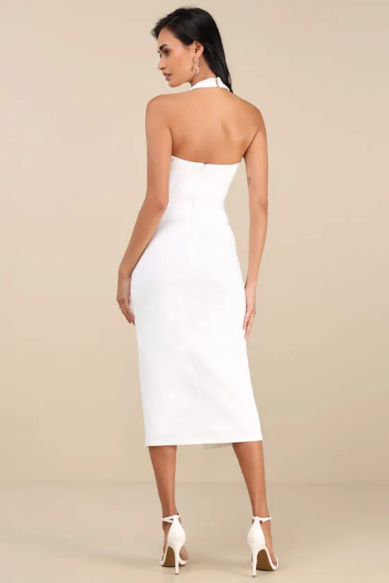 Prominent Charm White Halter Bodycon Tulip Midi Dress sold by Lulus product image thumbnail 3