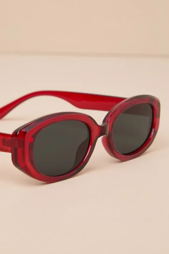 Chic Gaze Red Oval Sunglasses sold by Lulus product image thumbnail 4