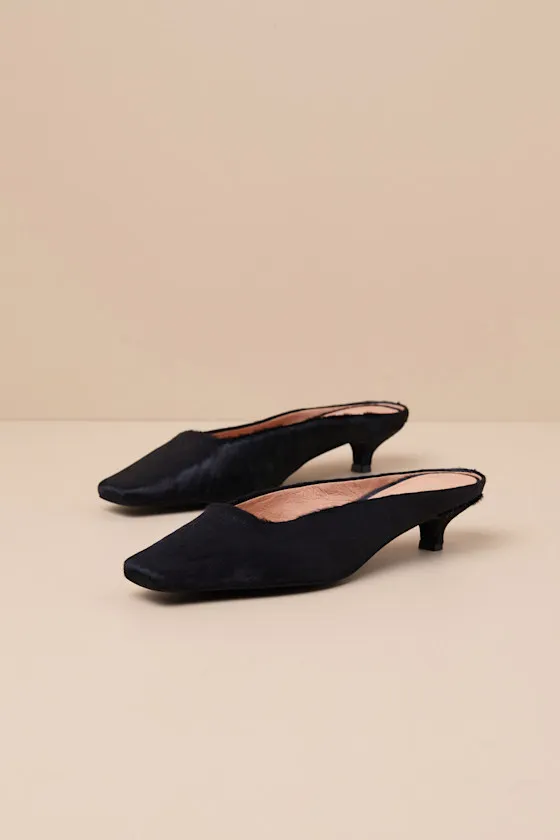 Classy Black Calf Hair Kitten Heel Mules sold by Lulus