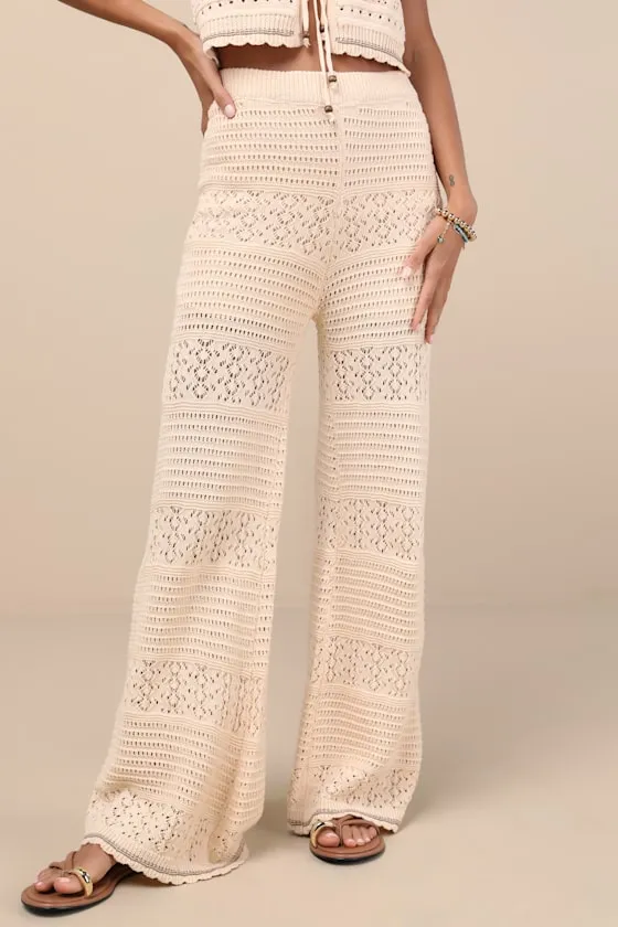 Desta Beige Crochet Knit Wide-Leg Pants sold by Lulus product image thumbnail 3