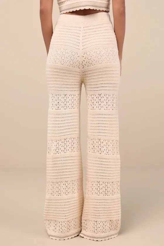 Desta Beige Crochet Knit Wide-Leg Pants sold by Lulus product image thumbnail 4