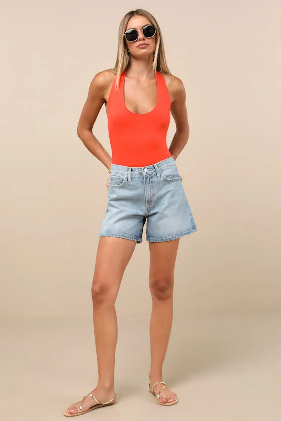 Boldly Blooming Bright Orange Halter Bodysuit sold by Lulus product image thumbnail 3