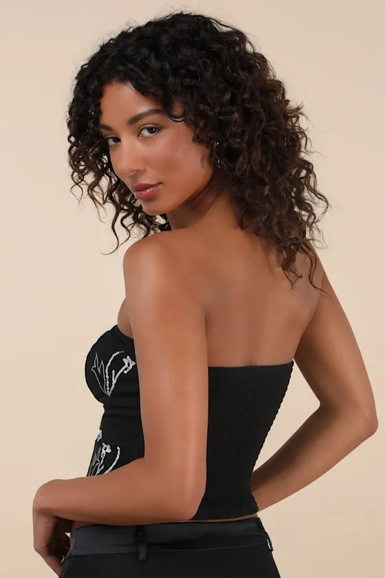 Suni Black Mesh Sequin Strapless Crop Top sold by Lulus product image thumbnail 2