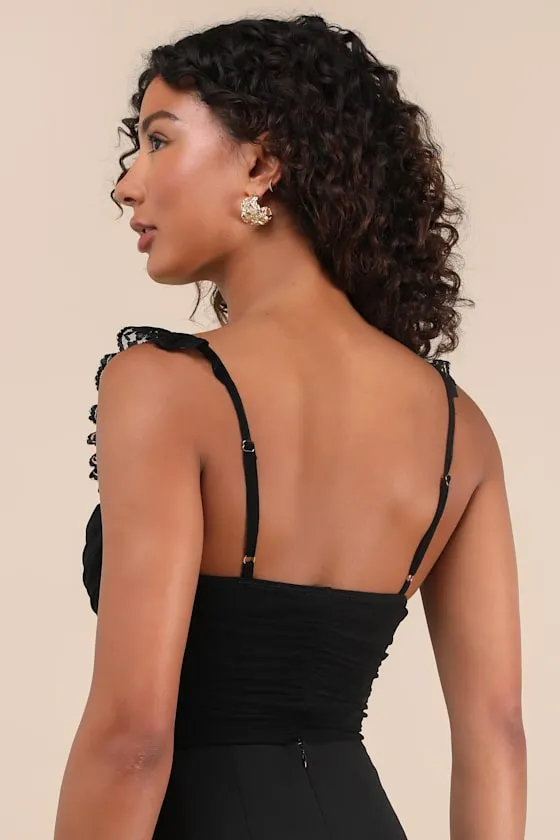 Norina Black Mesh Ruched Ruched Lace Bodysuit sold by Lulus product image thumbnail 2