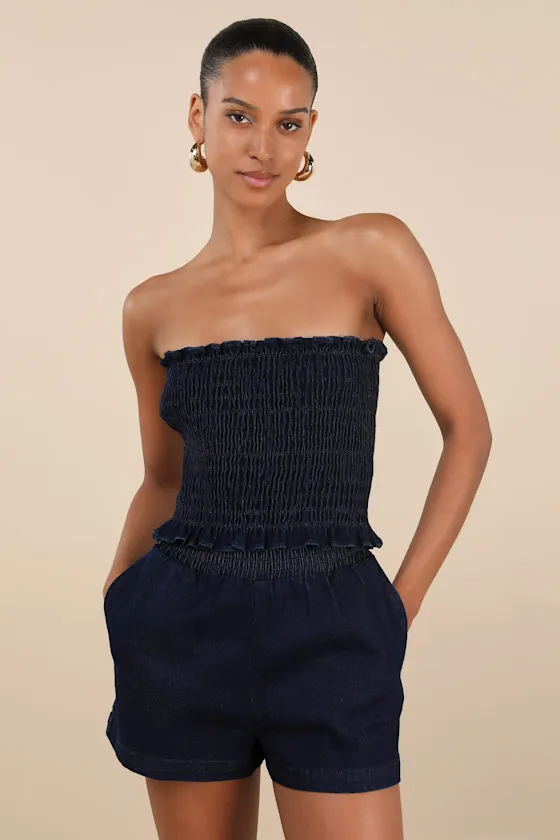 Diantha Dark Blue Chambray High-Rise Shorts sold by Lulus product image thumbnail 2